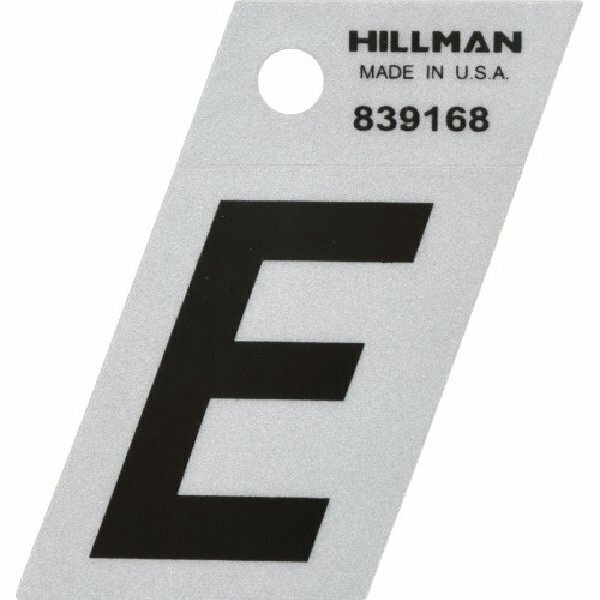 Hillman Angle-Cut Letter, Character: E, 1-1/2 in H Character, Black Character, Silver Background, Mylar 839168
